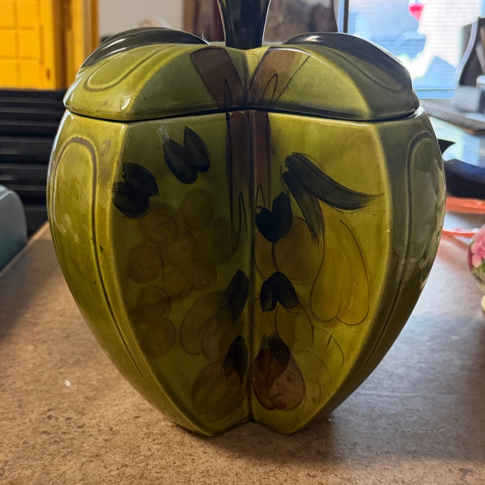 Vintage Green Ceramic Fruit Design Container